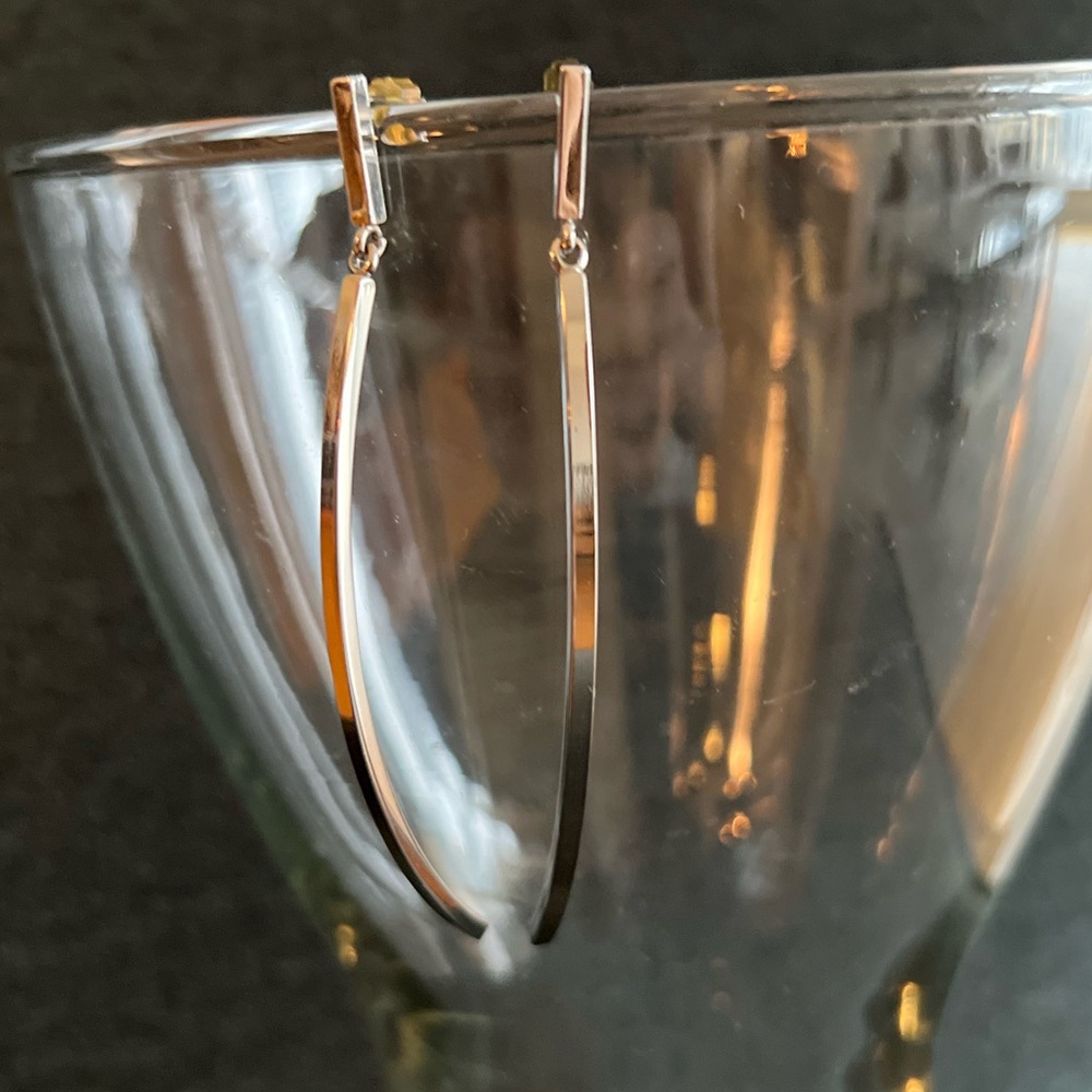 BCBG MaxAzria Stainless Steel Curved Bar Dangle Earrings with Post Back - Picture 9 of 13